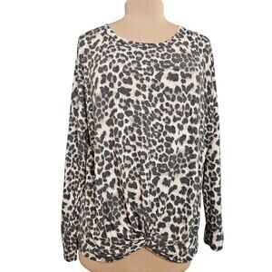 Leopard Print Womens Large Top Tie Knot Twist Animal Cheetah Casual Mob Wife
